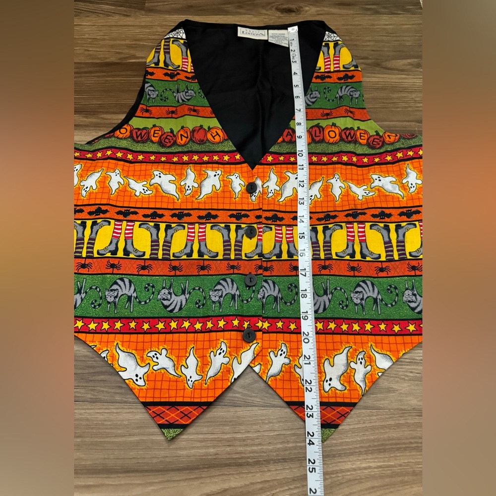 Basic Editions Halloween Vintage Bright Multi Button Tie Lined Cotton Vest M - Picture 7 of 10